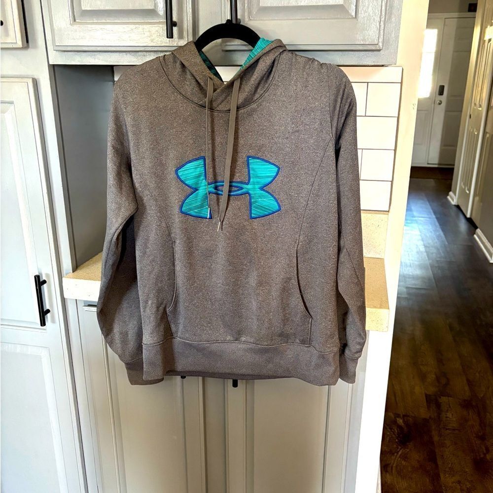 Under Armour Heather Gray Hoodie with Aqua Blue Logo